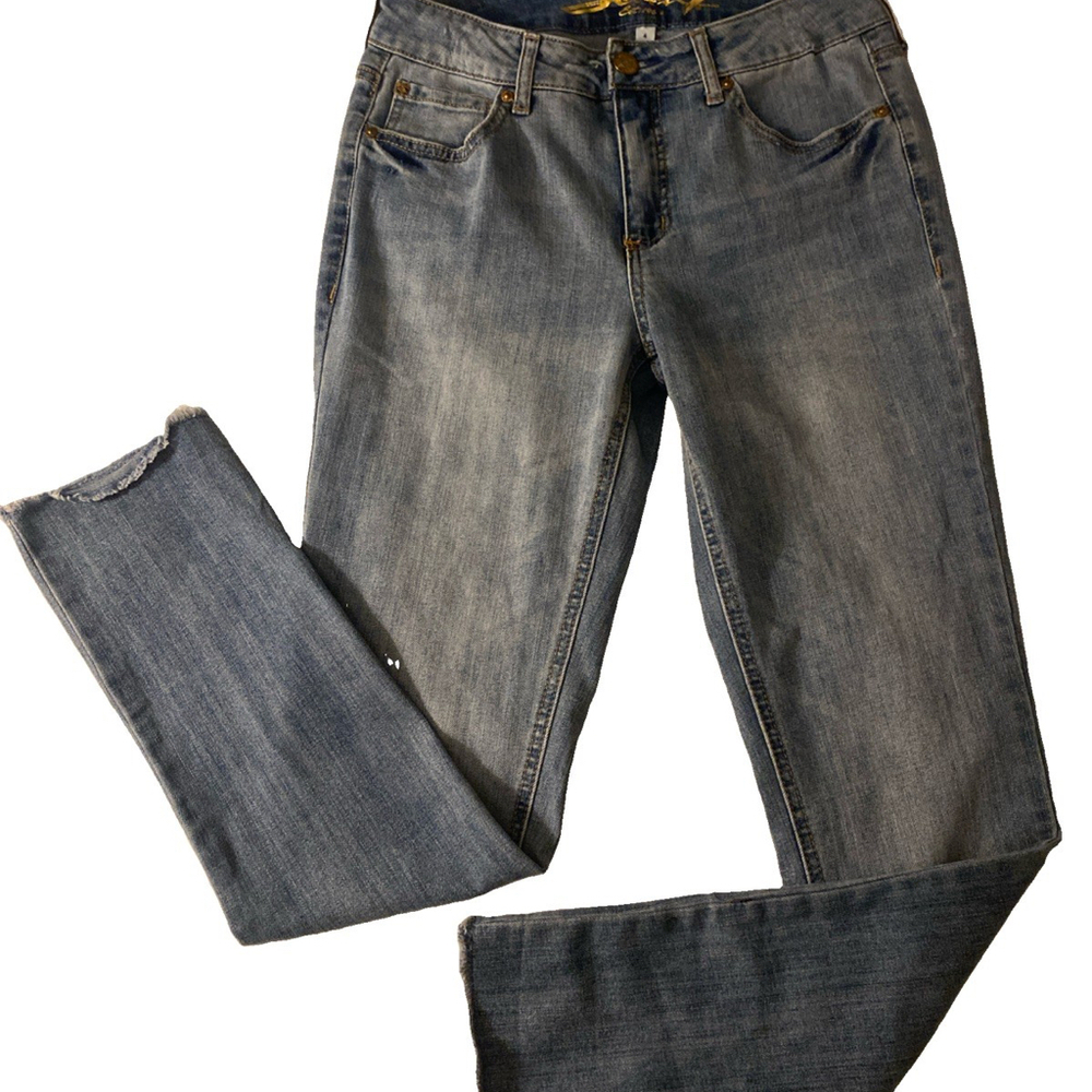 Seven7 Tapered Leg Ankle Jeans Women Size 4 Raw Hem Stretch Denim Light Wash